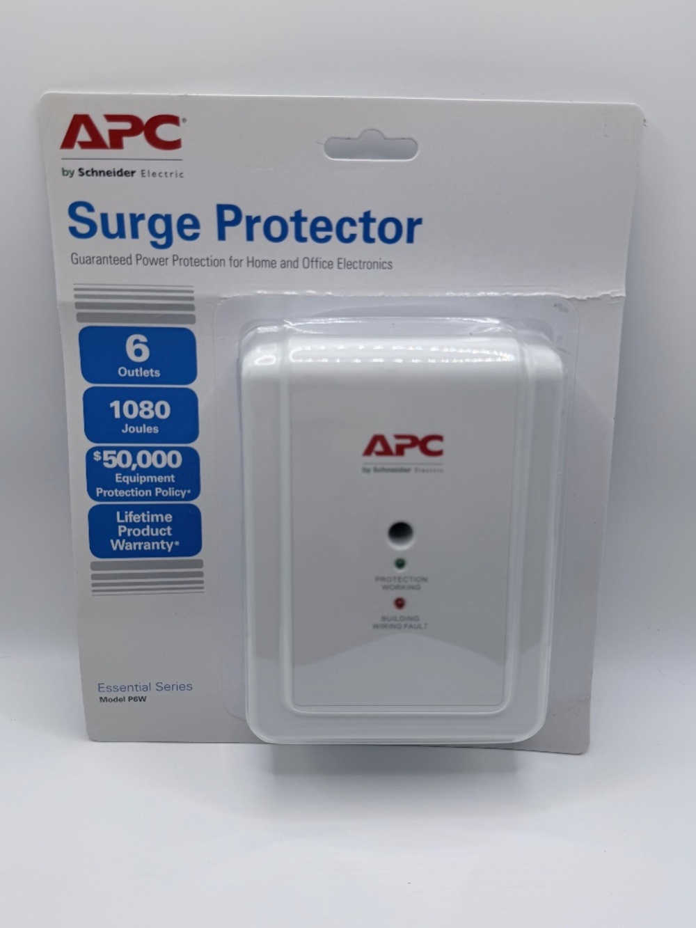 New APC Essential Series 6 Outlet Direct Plug In Surge Protector P6W
